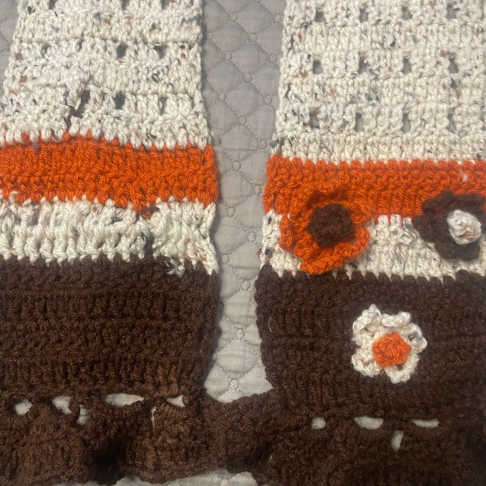 Handmade Crochet Scarf with Floral Accents